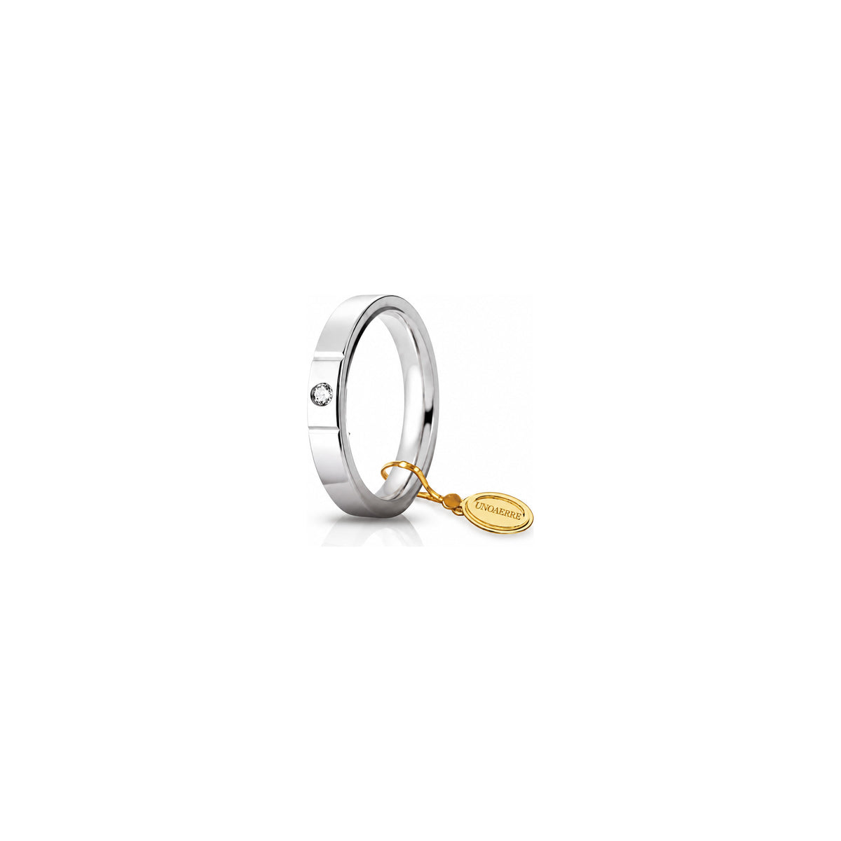 Fede Nuziale Cerchi di Luce in Oro Bianco 18 Carati Unoaerre - 3,5 mm con Diamante ct 0,05