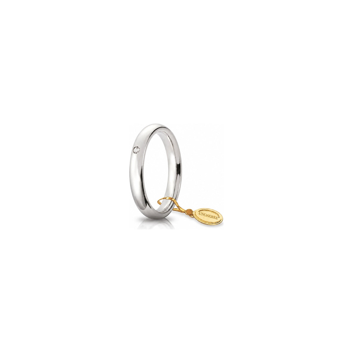 Fede Nuziale Comoda in Oro Bianco 18 Carati Unoaerre - 3,5 mm con Diamante ct 0,03