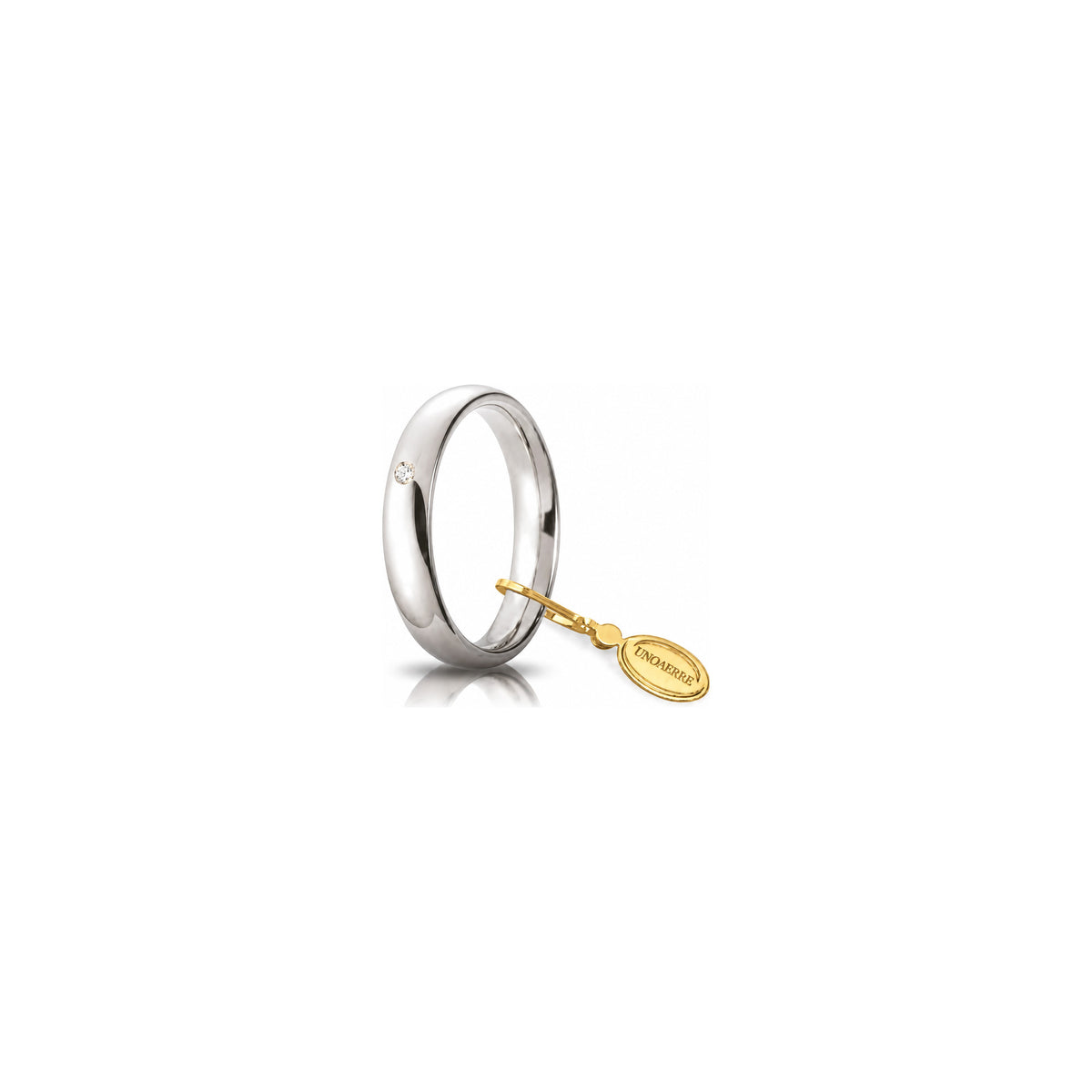 Fede Nuziale Comoda in Oro Bianco 18 Carati Unoaerre - 4 mm con Diamante ct 0,03