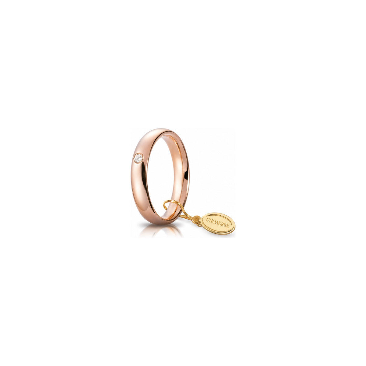 Fede Nuziale Comoda in Oro Rosa 18 Carati Unoaerre - 4 mm con Diamante ct 0,05