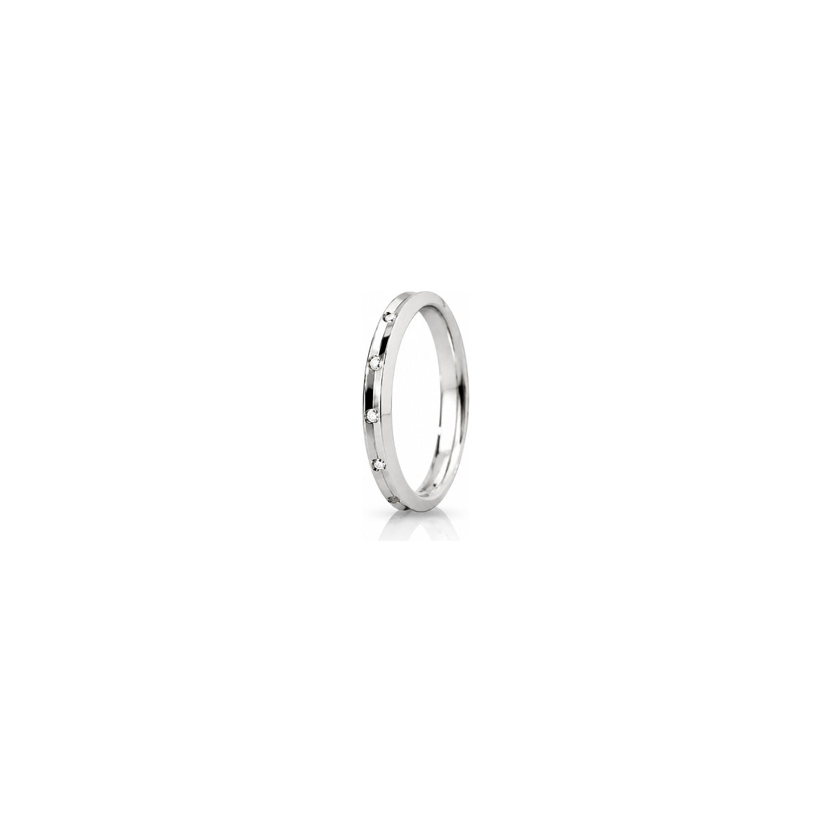 Fede Nuziale Corona Slim in Oro Bianco 18 Carati Unoaerre con 8 Diamanti ct 0,08