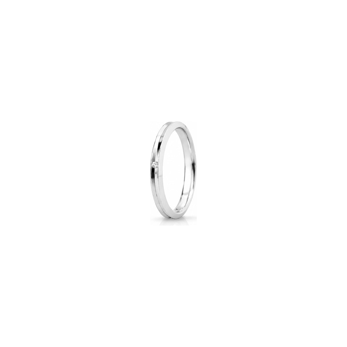 Fede Nuziale Corona Slim in Oro Bianco 18 Carati Unoaerre con Diamante ct 0,01