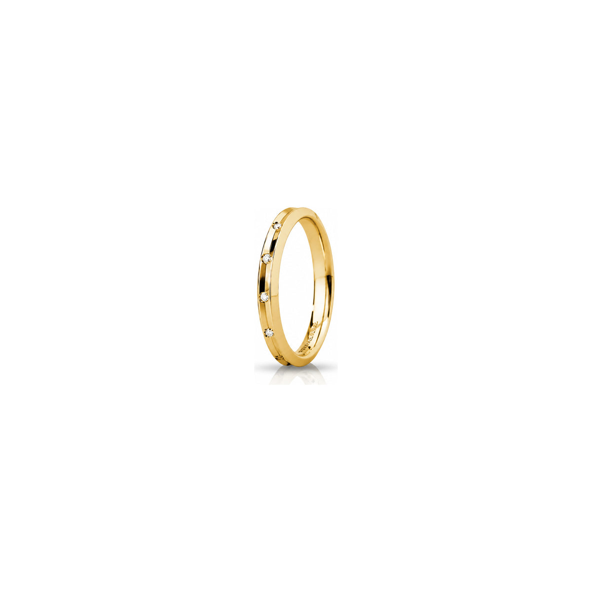 Fede Nuziale Corona Slim in Oro Giallo 18 Carati Unoaerre con 8 Diamanti ct 0,08