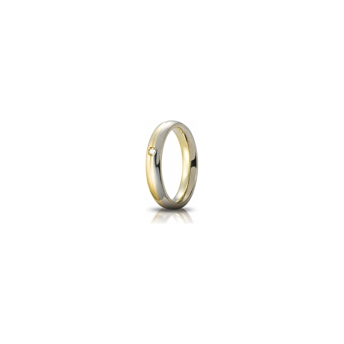 Fede Nuziale Eclissi in Oro Bicolore 18 Carati Unoaerre - 4 mm con Diamante ct 0,03