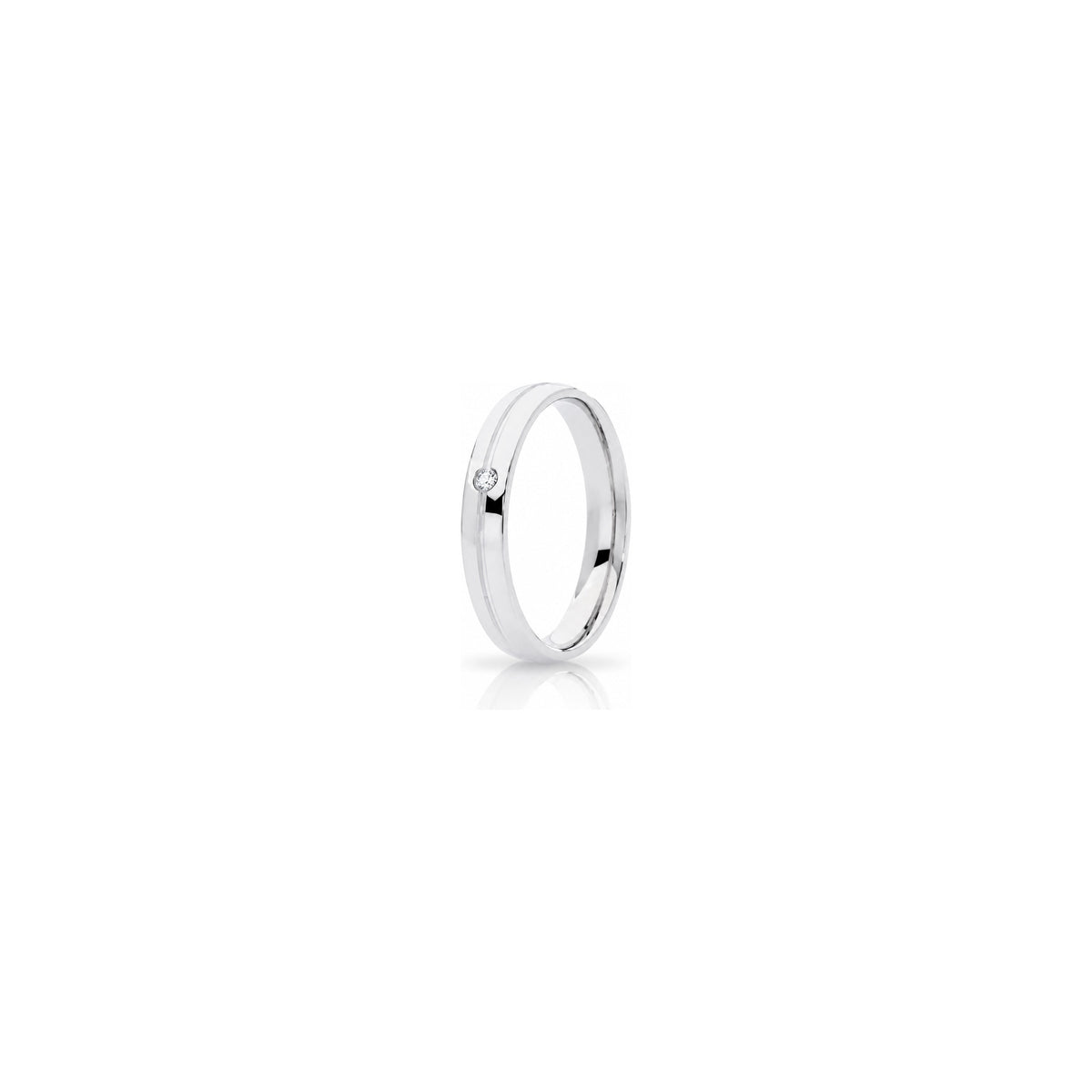 Fede Nuziale Lyra in Oro Bianco 18 Carati Unoaerre con Diamante ct 0,02