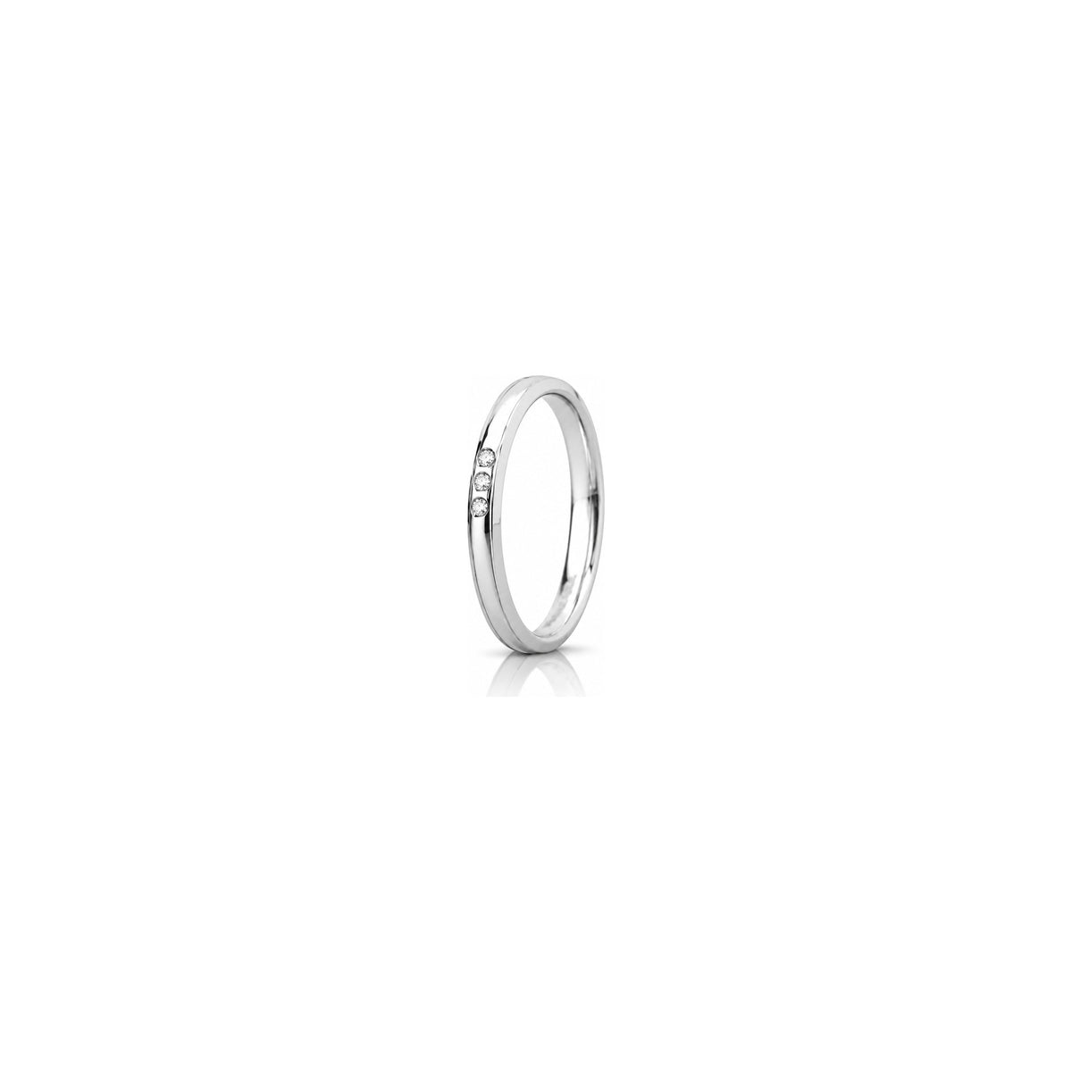 Fede Nuziale Orion Slim in Oro Bianco 18 Carati Unoaerre con 3 Diamanti ct 0,03