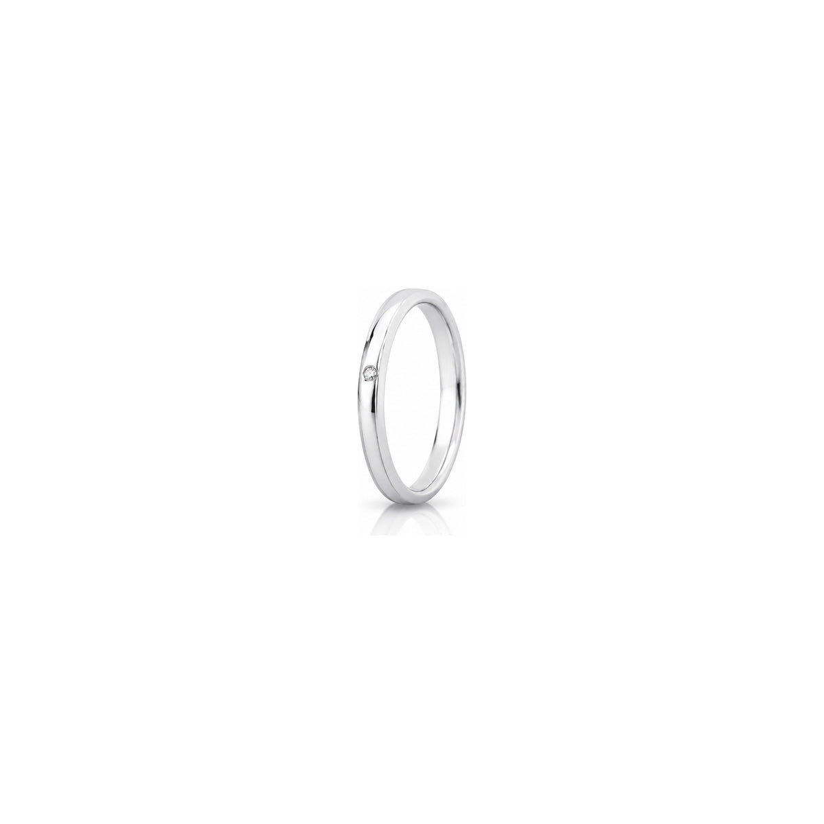 Fede Nuziale Orion Slim in Oro Bianco 18 Carati Unoaerre con Diamante ct 0,01